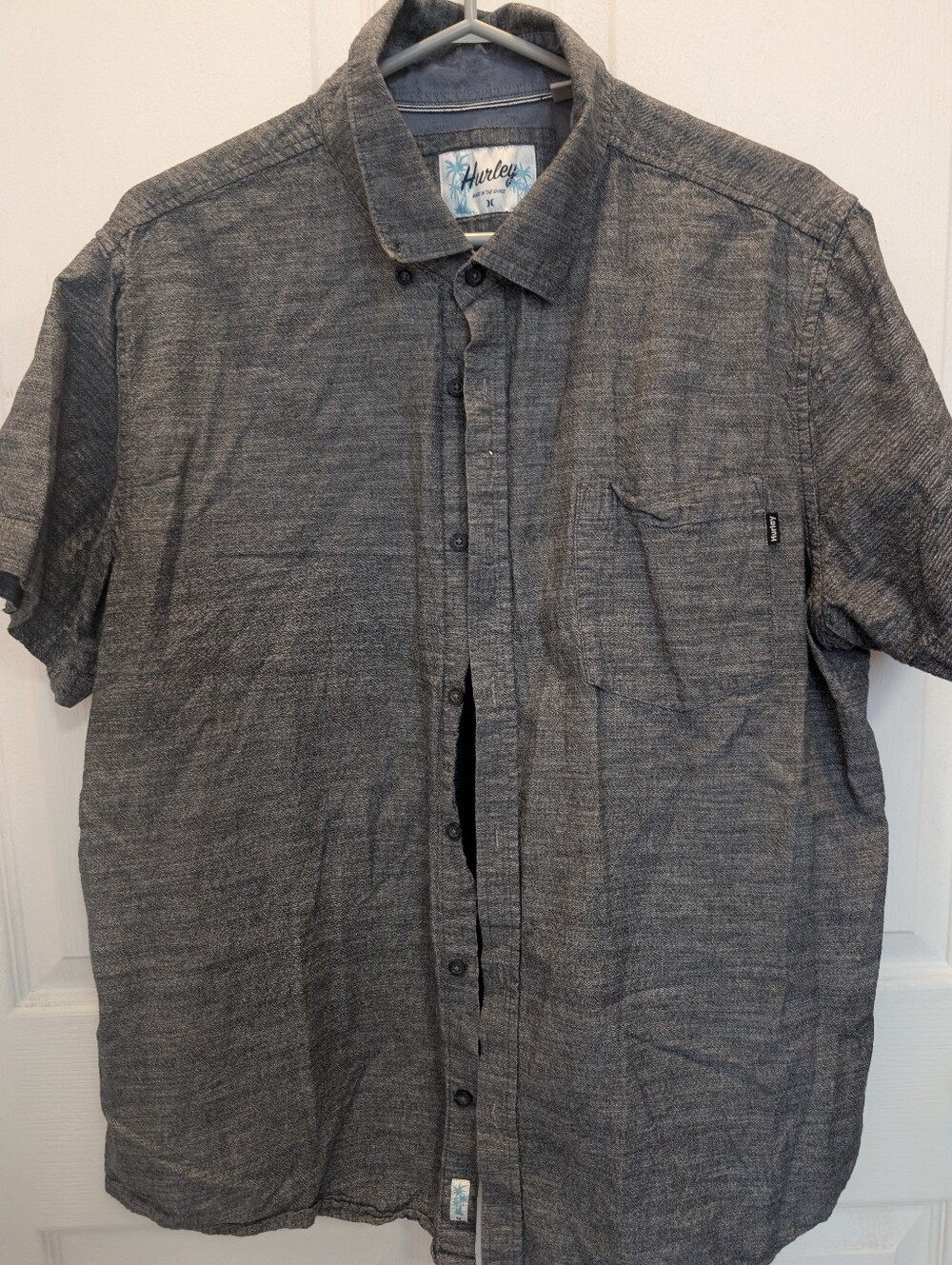 Hurley Men's Short Sleeve Button-Down Shirt - Gray Heather XL